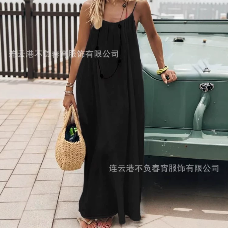 Women's Loose Backless Maxi Dress - Black